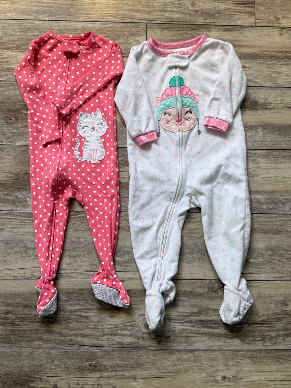 Carter's Pink Polka Dot & White Cat Footed One-Piece Sleepers